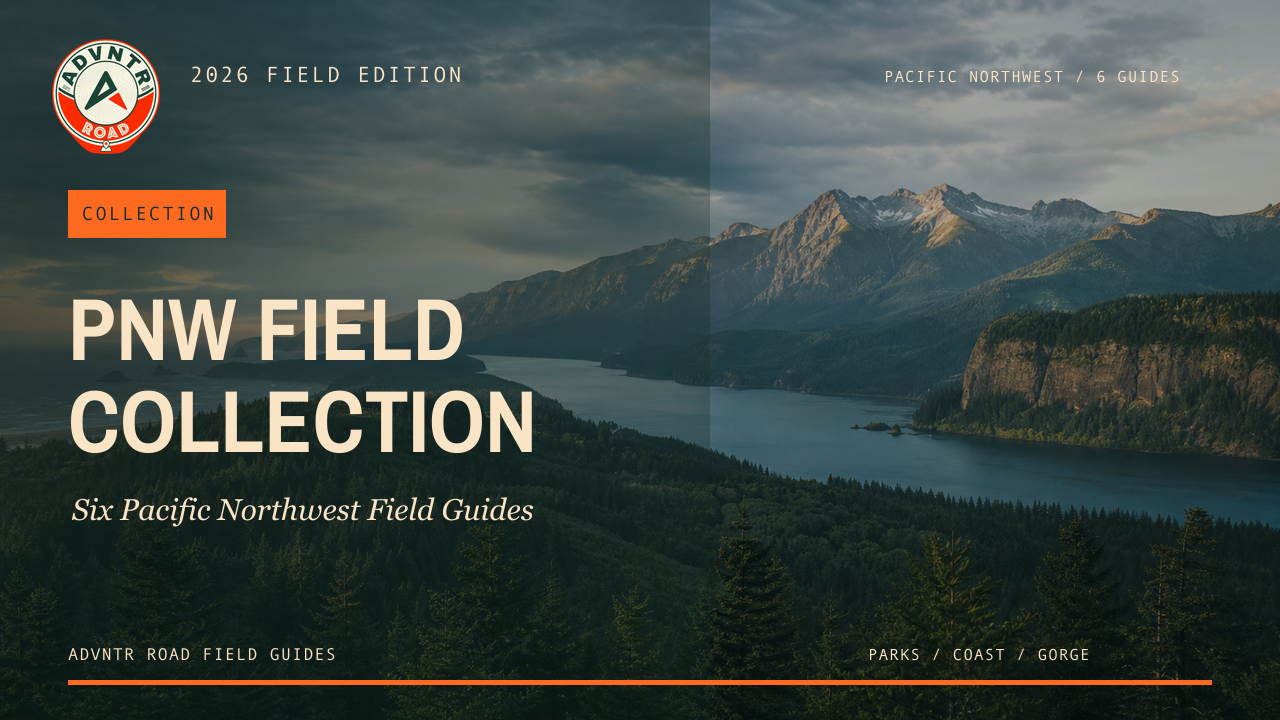 PNW Field Collection cover showing Pacific Northwest mountains, water, and forest