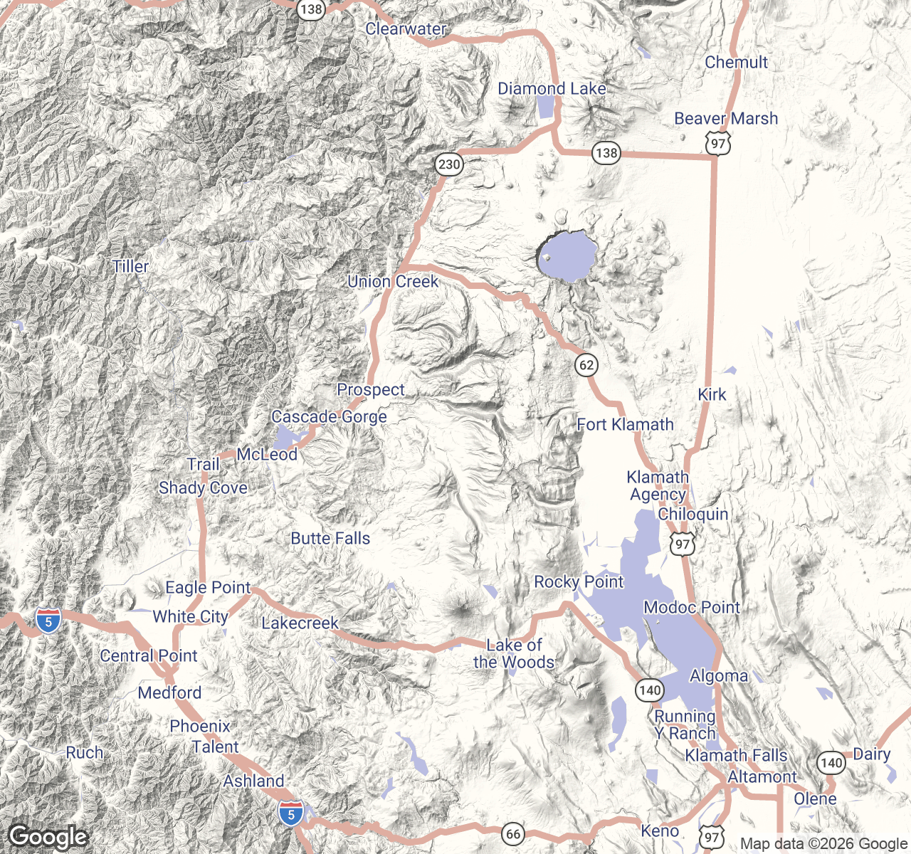 Crater Lake National Park route overview map