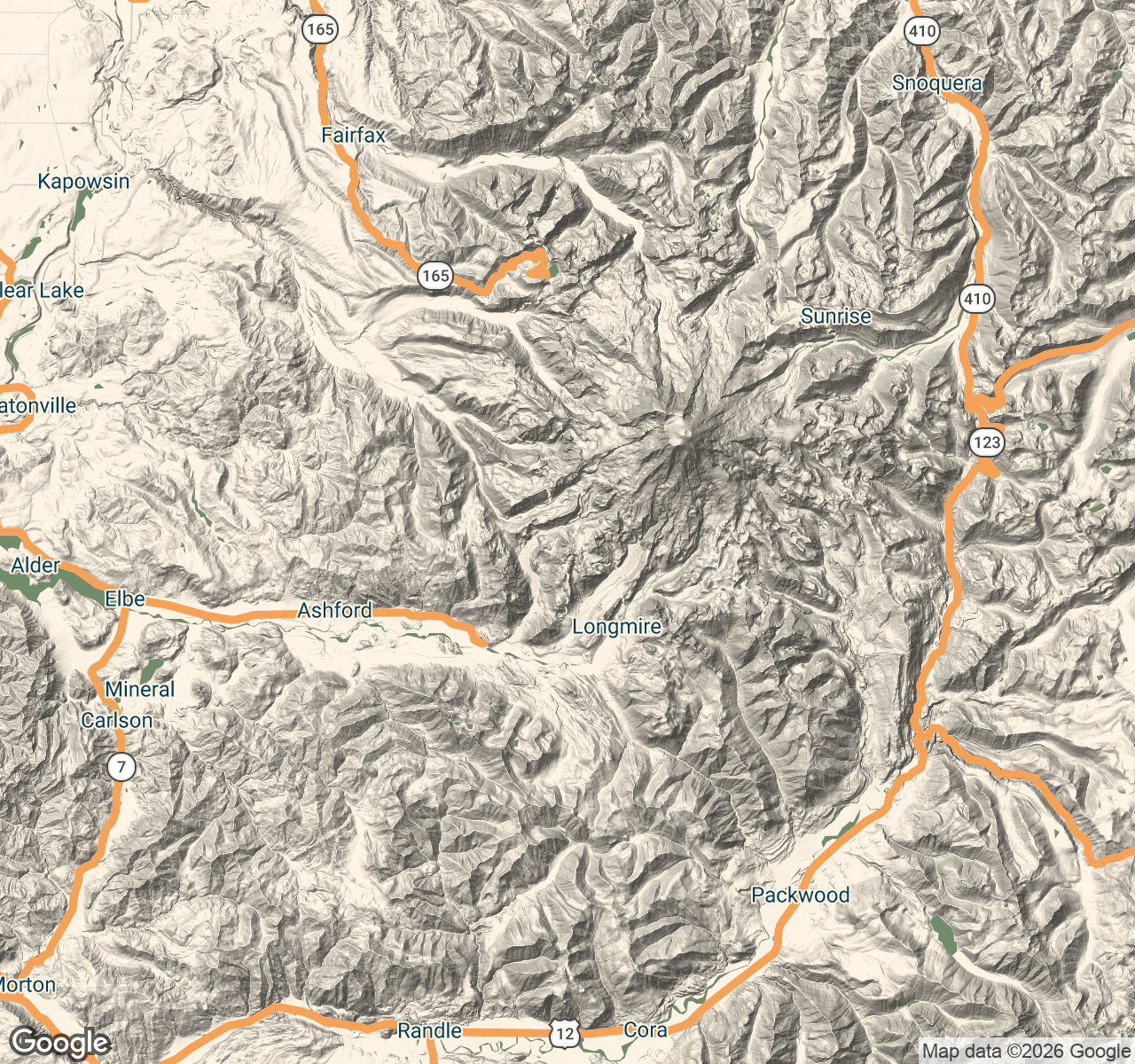 Mount Rainier National Park route overview map
